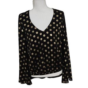 Show‎ Me Your Mumu Mackenzie Top XS Black Gold Polka Dot Sheer V-Neck Blouse